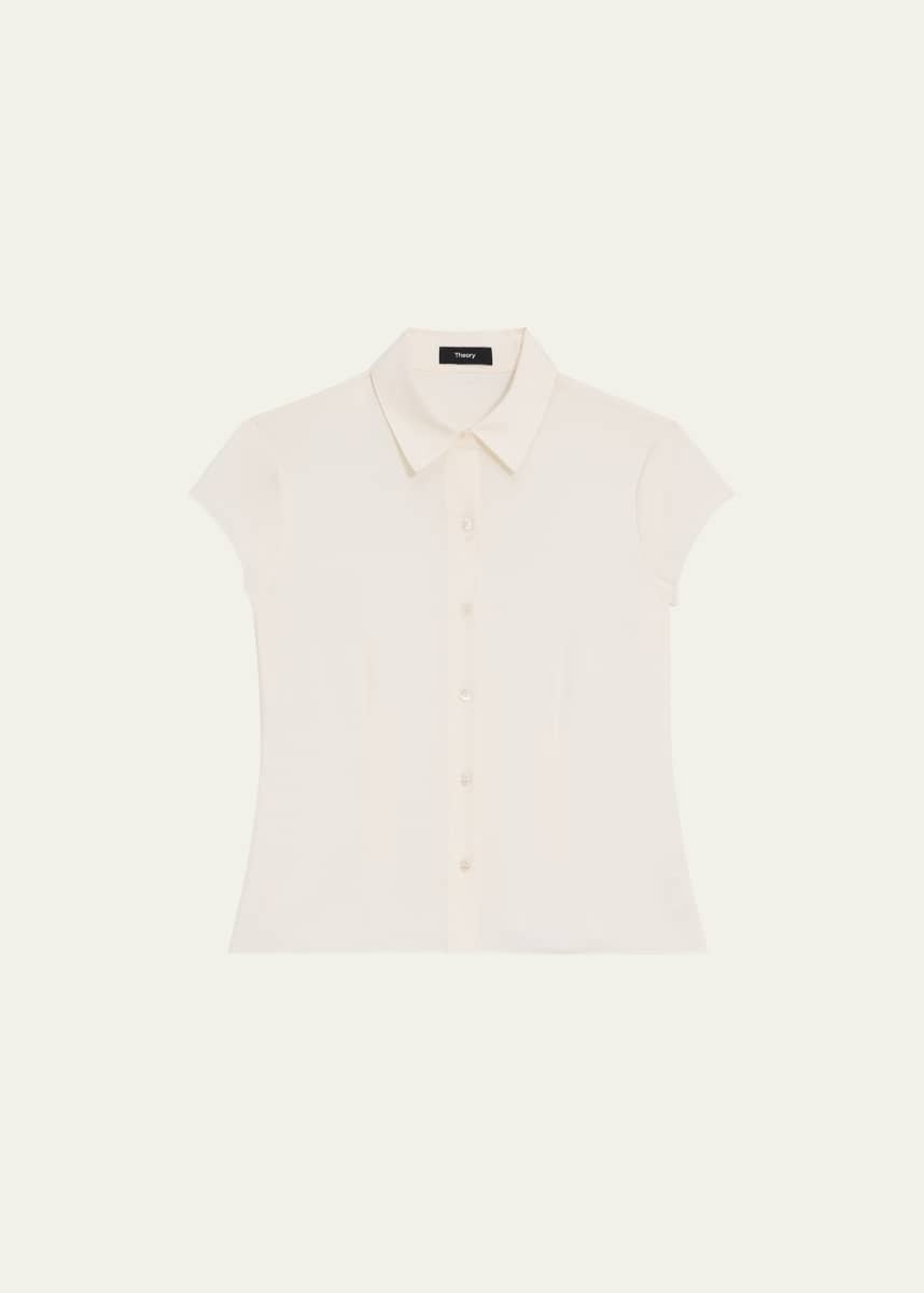 Theory Cap-Sleeve Modern Silk Georgette Blouse