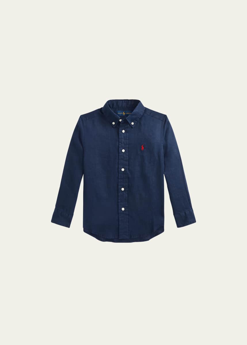 Ralph Lauren Childrenswear Boy's Linen Long-Sleeve Button-Front Shirt, Size S-XL