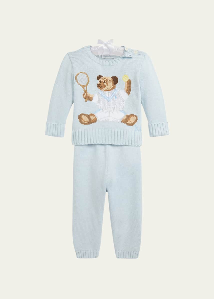 Ralph Lauren Childrenswear Boy's Tennis Bear Sweater and Pants Set, Size 3M-24M
