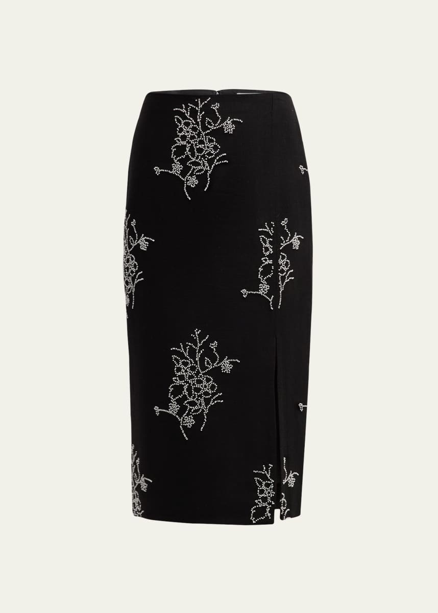 Milly Santanna Beaded Side-Slit Midi Skirt