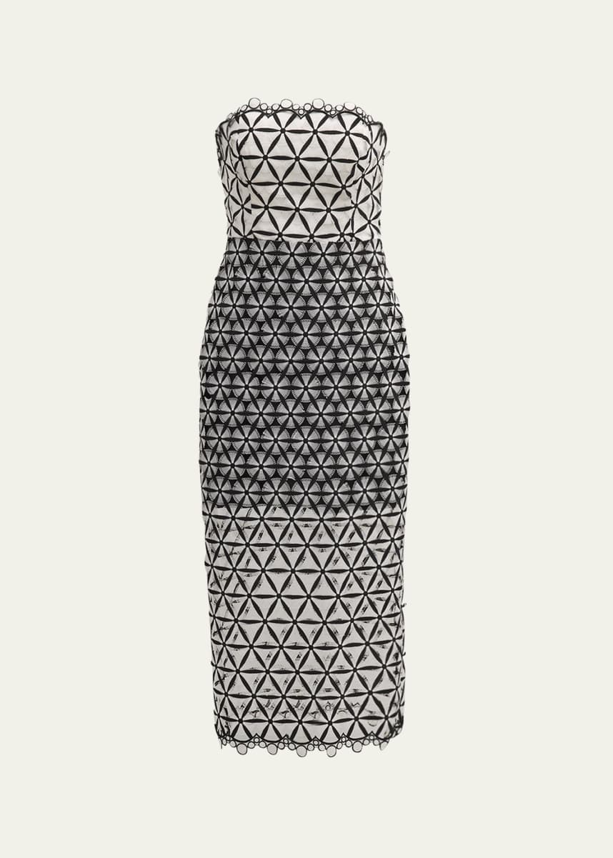 Milly Strapless Geometric Lace Midi Dress
