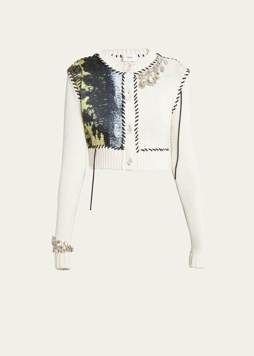 Erdem Cropped Button-Down Long-Sleeve Cardigan