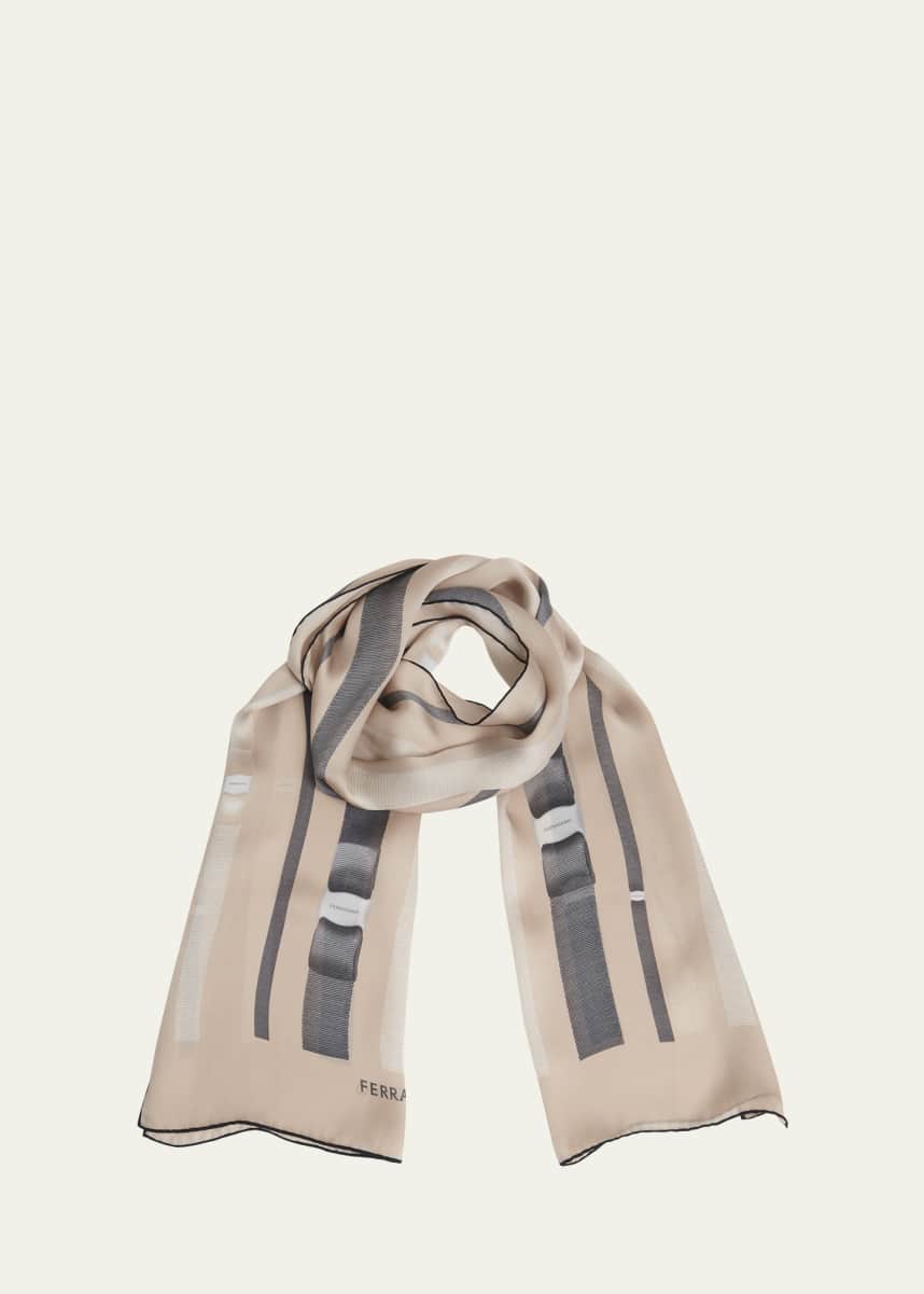 Ferragamo Ribbon Print Silk Scarf