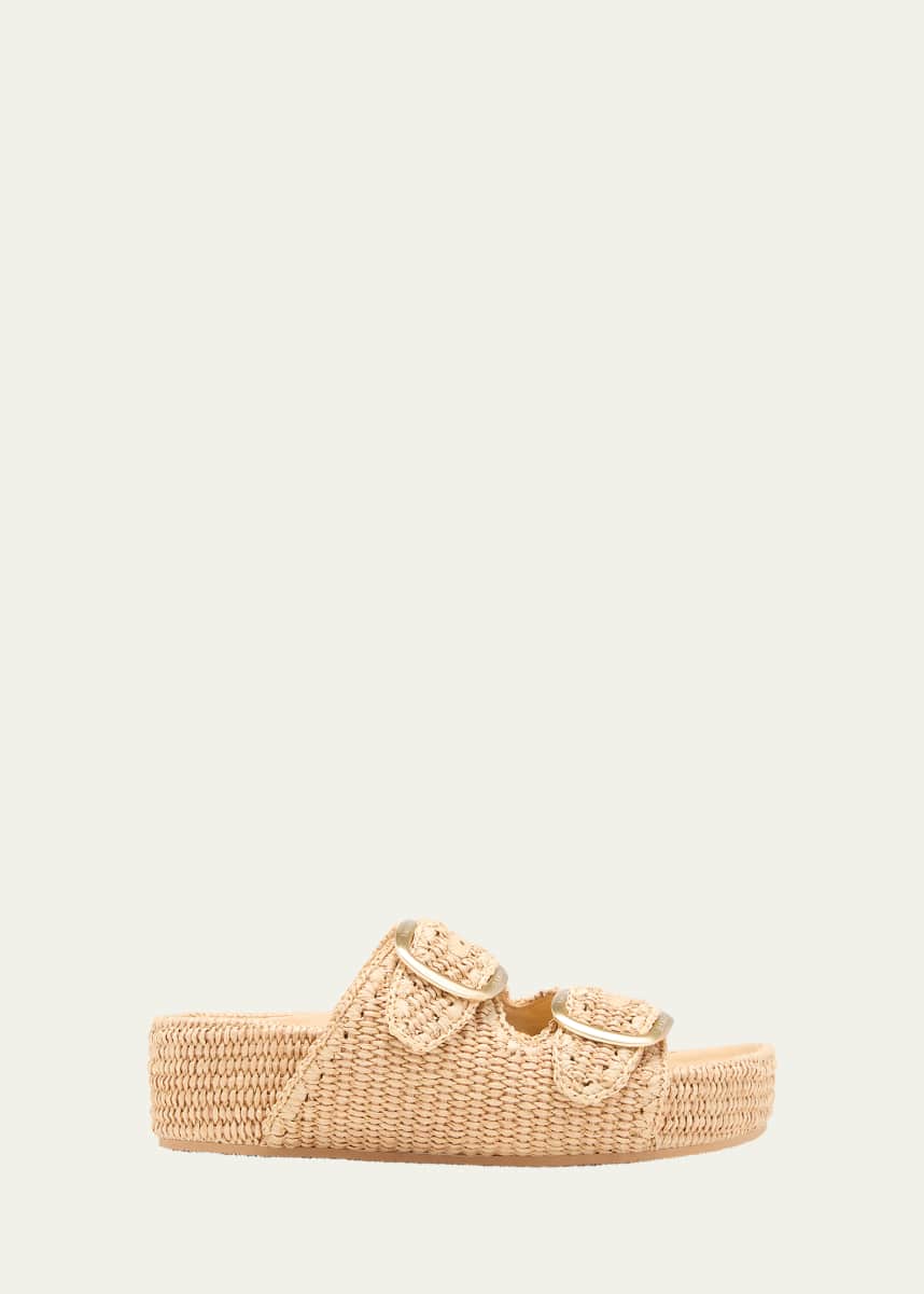 Loeffler Randall Theo Raffia Dual-Buckle Slide Sandals