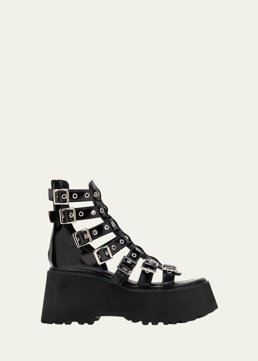 Junya Watanabe Glossy Leather Multi Buckle Platform Sandals
