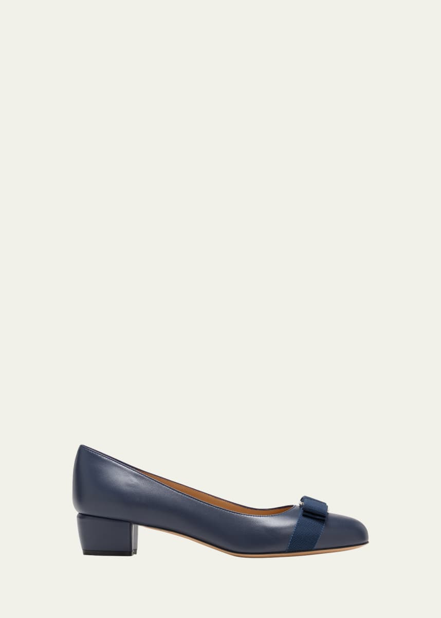 Ferragamo Vara Leather Bow Low Pumps