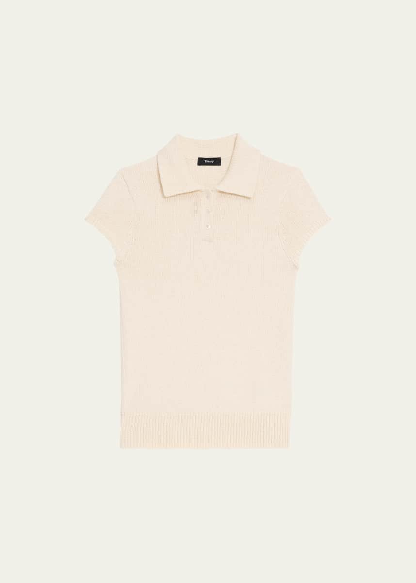 Theory Cap-Sleeve Cotton and Merino Wool Polo Top