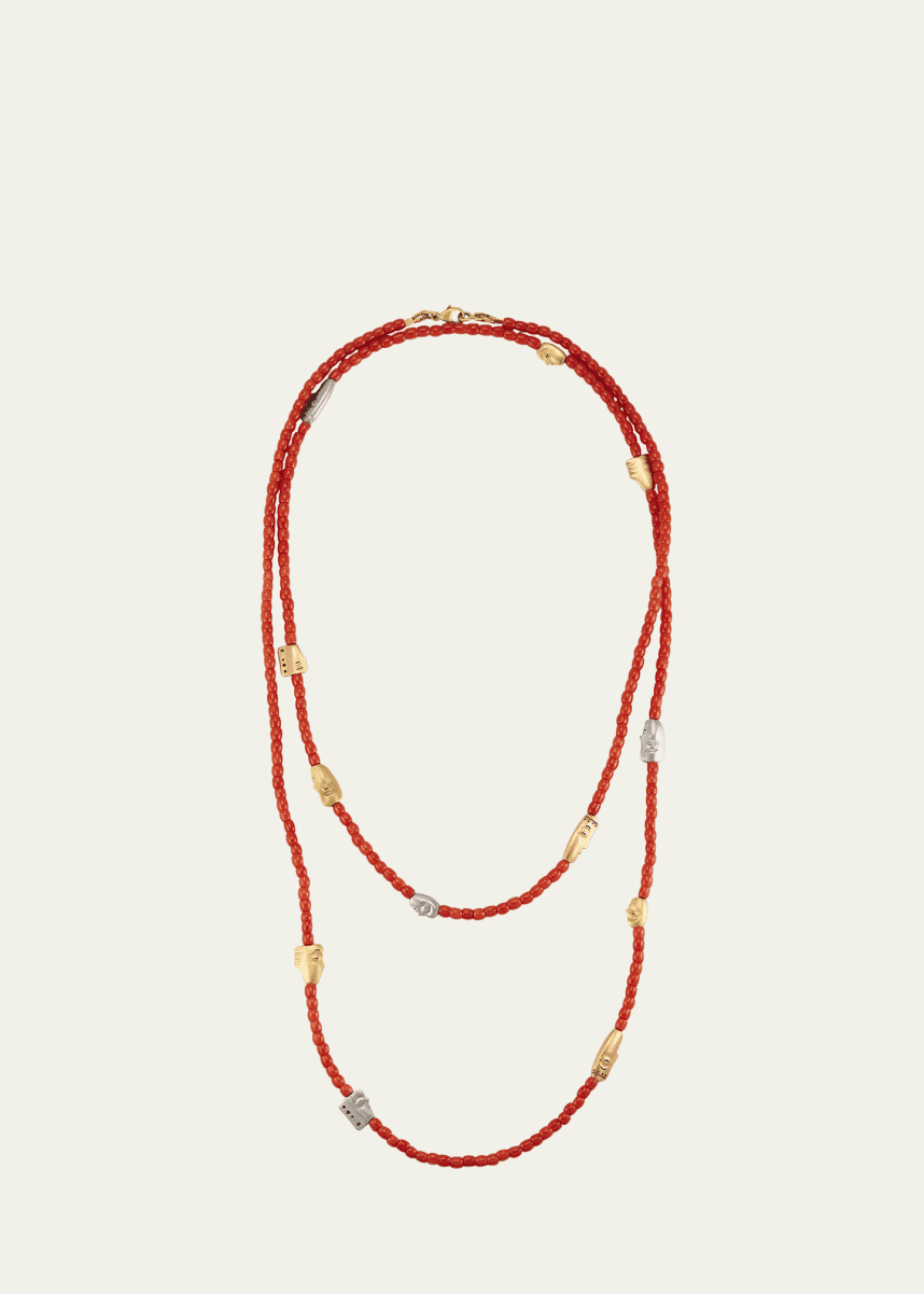Alex Sepkus 18K Gold and Palladium The Big Sleep Necklace with Coral, 38"L