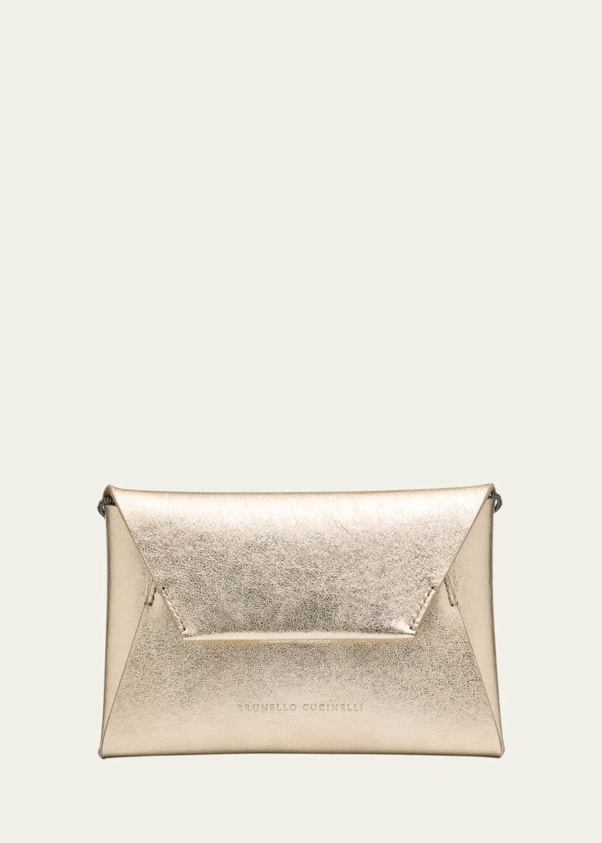 Brunello Cucinelli Envelope Flap Metallic Leather Clutch Bag