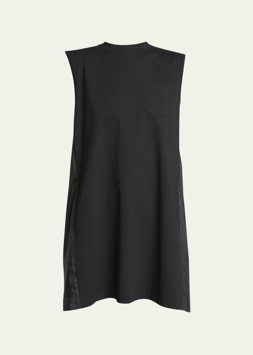 SACAI Knit Front Nylon Box Pleat Back Mini Dress