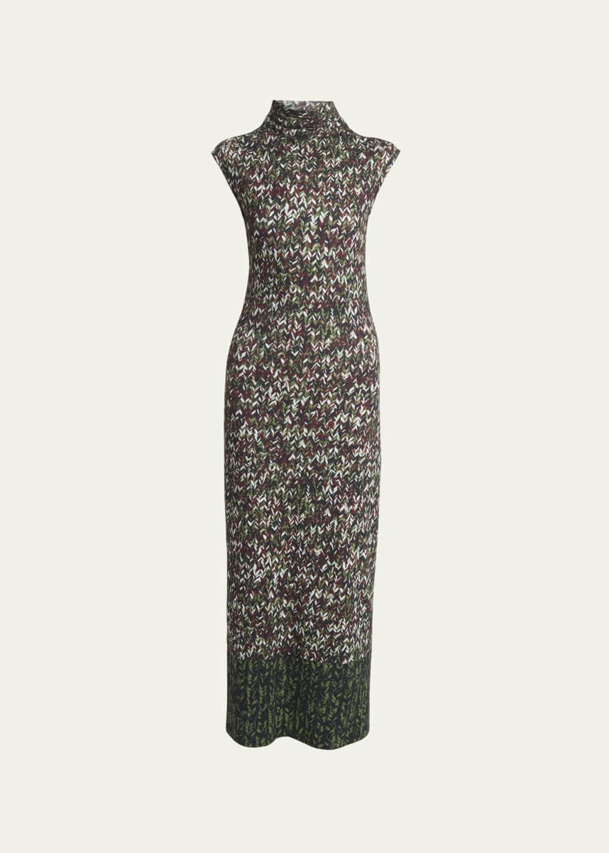 Loewe Yarn-Print Jersey Mock-Neck Column Dress