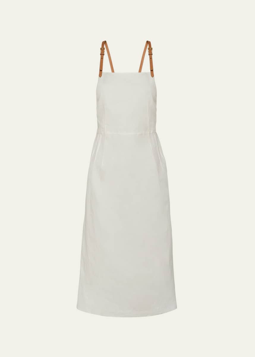 Prada Backless Leather Strap Midi Linen Dress