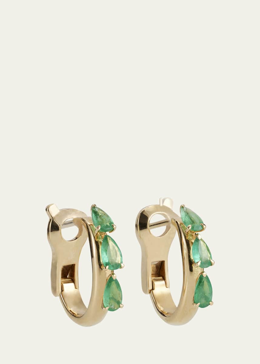 Savolinna Lemonade Triple Emerald Pear Huggie Hoop Earrings