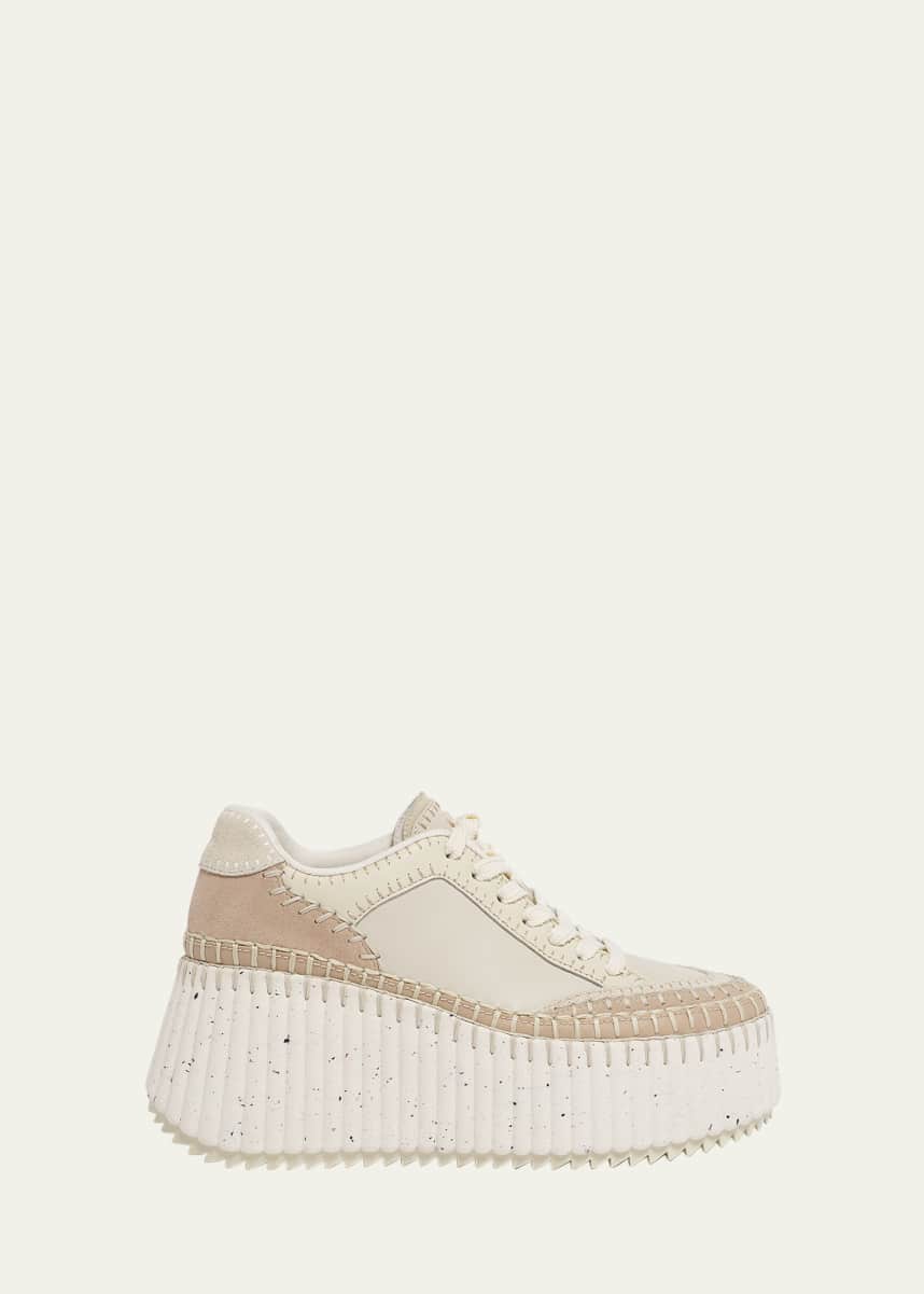 Chloe Platform Speckled Mix Leather Sneakers