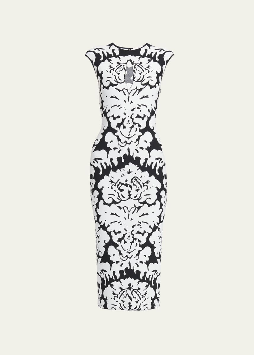 Alexander McQueen Damask Print Knit Midi Dress