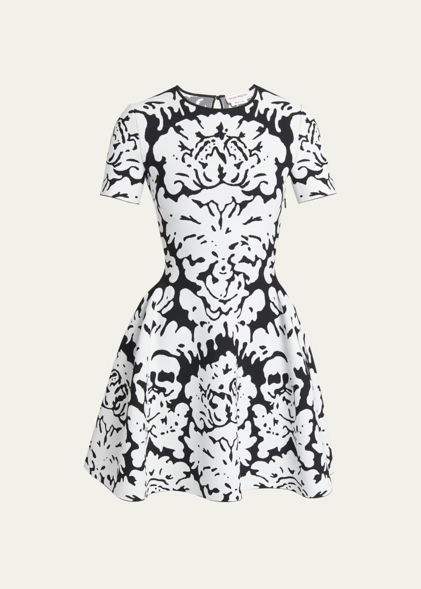 Alexander McQueen Damask Print Flare Knit Mini Dress