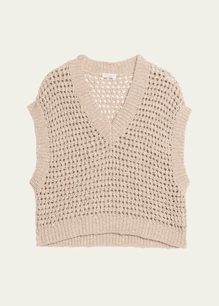 Brunello Cucinelli Silk Linen Diamond Net Knit Sweater