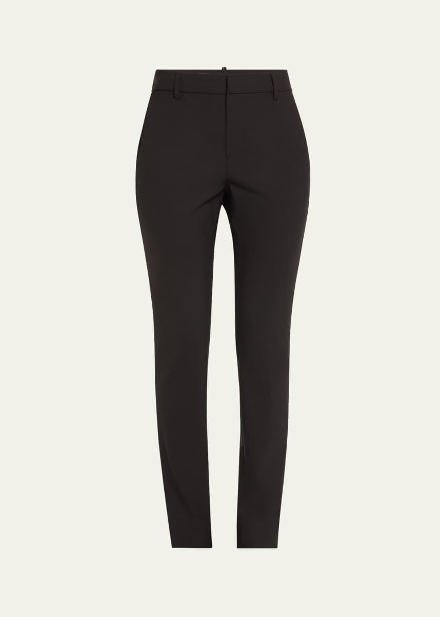 Brunello Cucinelli Tropical Wool Straight-Leg Tailored Trousers with Slit