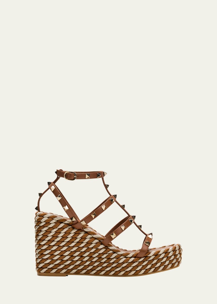 Valentino Garavani Rockstud Caged Wedge Espadrille Sandals