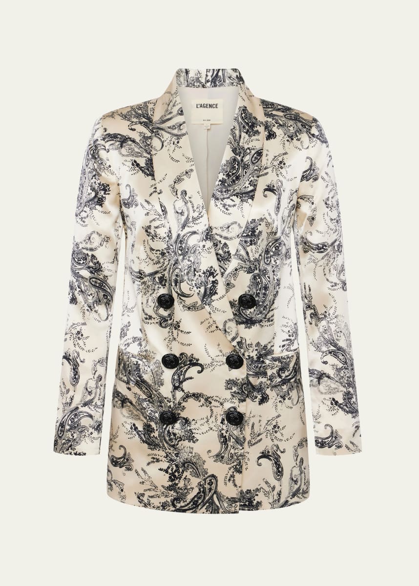 L'Agence Jayda Relaxed Double-Breasted Silk Blazer