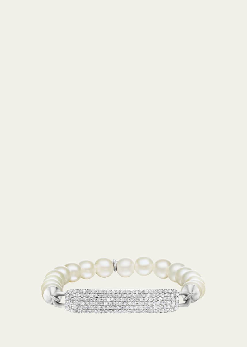 Sheryl Lowe Pave Diamond Small ID Tag on 8mm Pearl Bead Bracelet