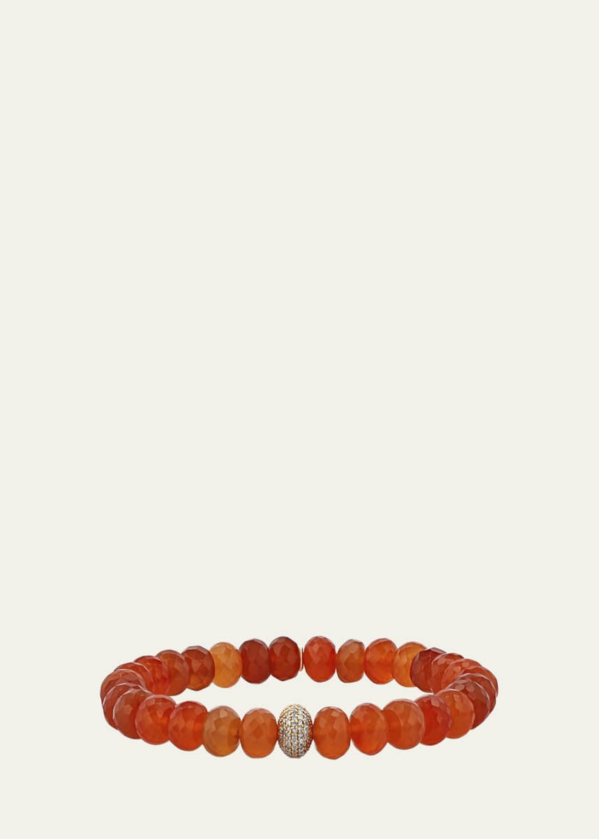 Sheryl Lowe 14K Carnelian 8mm Bead Bracelet with Pave Diamond Donut