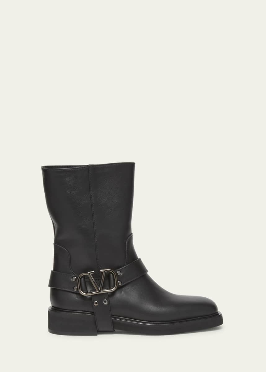 Valentino Garavani VLogo Leather Harness Biker Boots