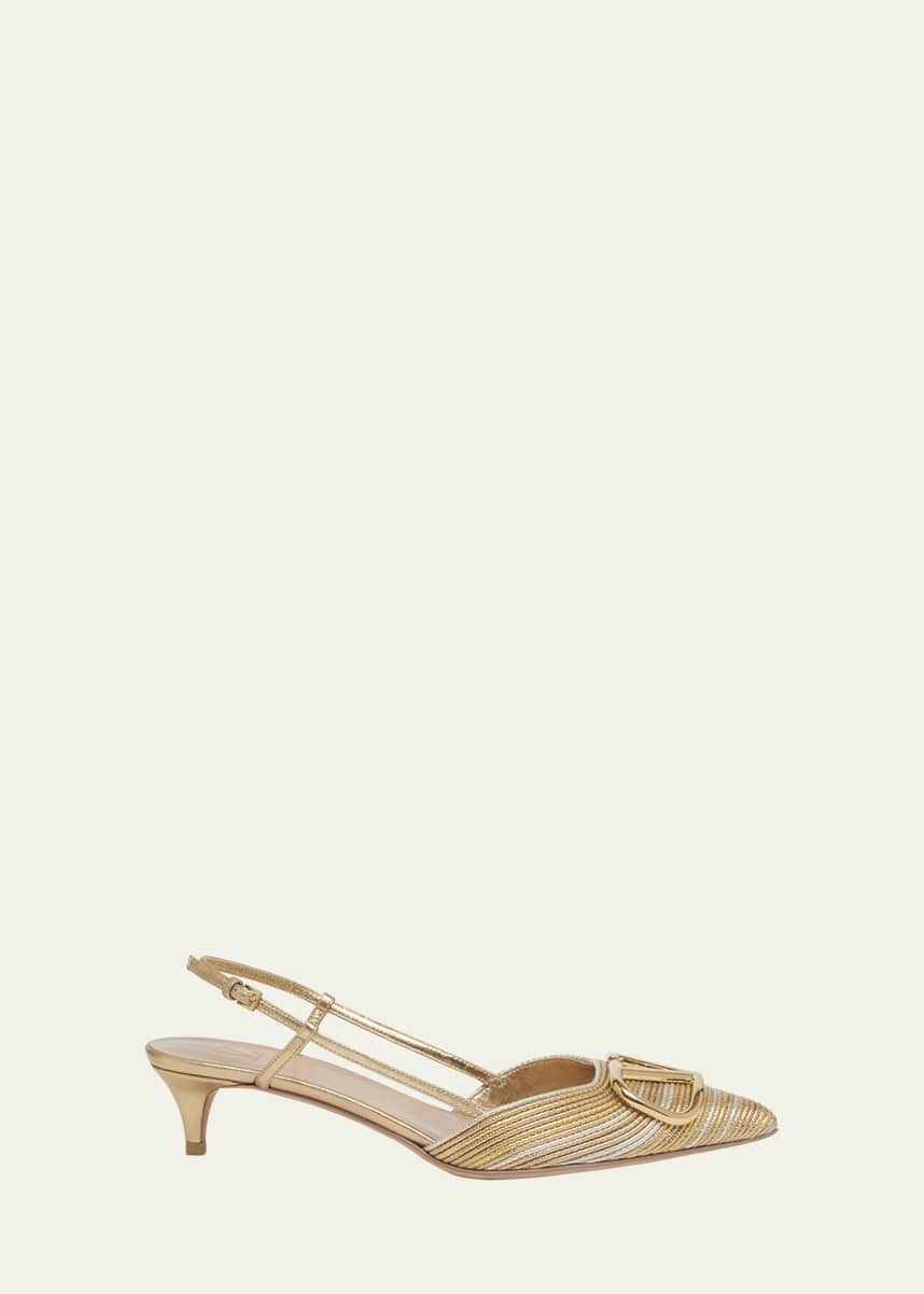 Valentino Garavani VLogo Medallion Metallic Slingback Pumps