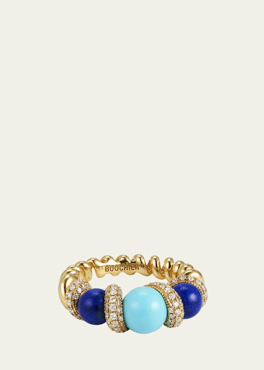 Boochier 18K Lapis, Turquoise and Diamond Gumball Slinkee Ring
