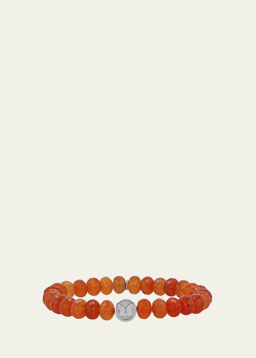 Sheryl Lowe Carnelian 8mm Bead Bracelet with Pave Diamond Butterfly Cutie