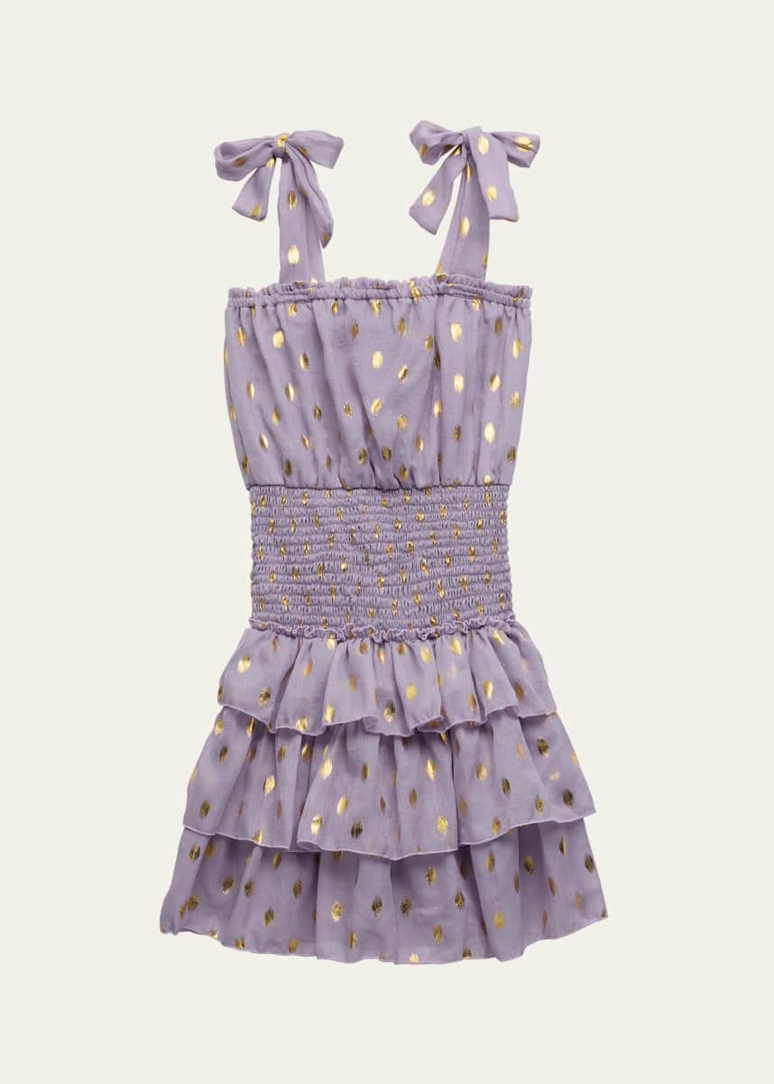 Flowers by Zoe Girl's Metallic Dot Tiered Dress, Size 4-6