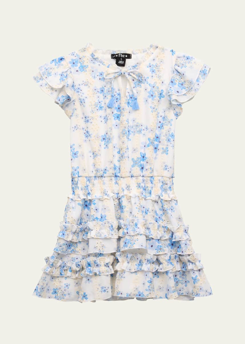 Flowers by Zoe Girl's Floral Tiered Short-Sleeve Dress, Size 4-6