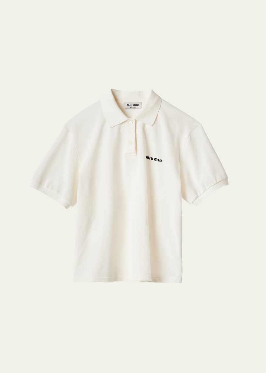 Miu Miu Logo Embroidered Cotton Polo Shirt