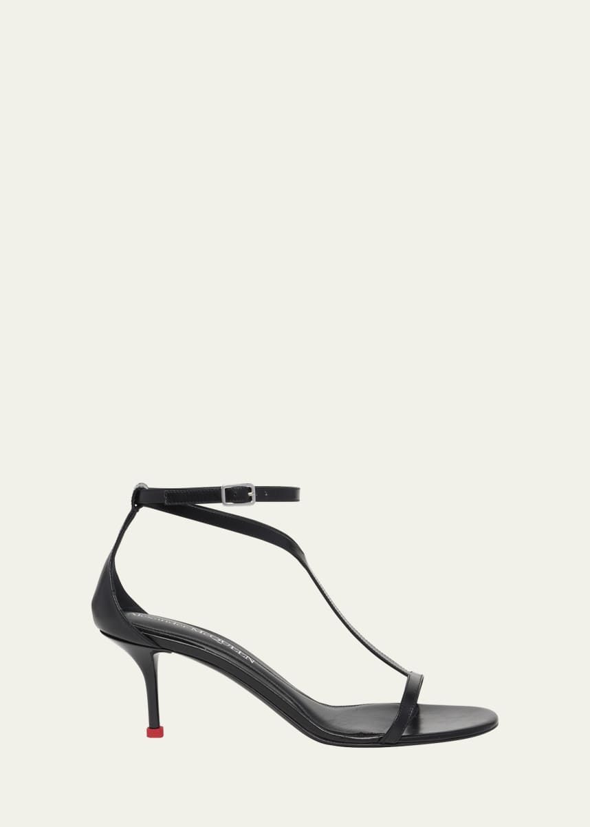 Alexander McQueen Leather T-Strap Stiletto Sandals