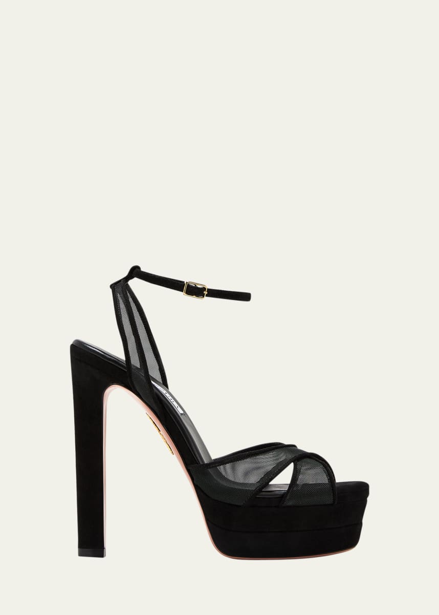 Aquazzura Divine Mesh Crisscross Platform Sandals