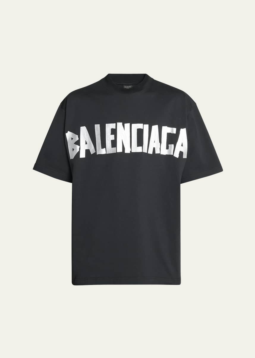 Balenciaga Men's Taped-Logo Distressed T-Shirt