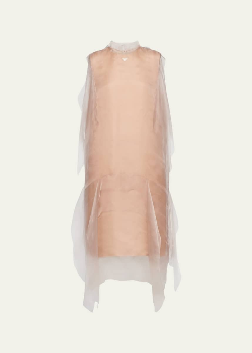 Prada Tie-Neck Technical Voile Dress