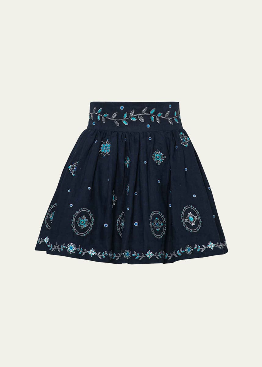 Agua by Agua Bendita Nori Relicario Embroidered Linen Mini Skirt