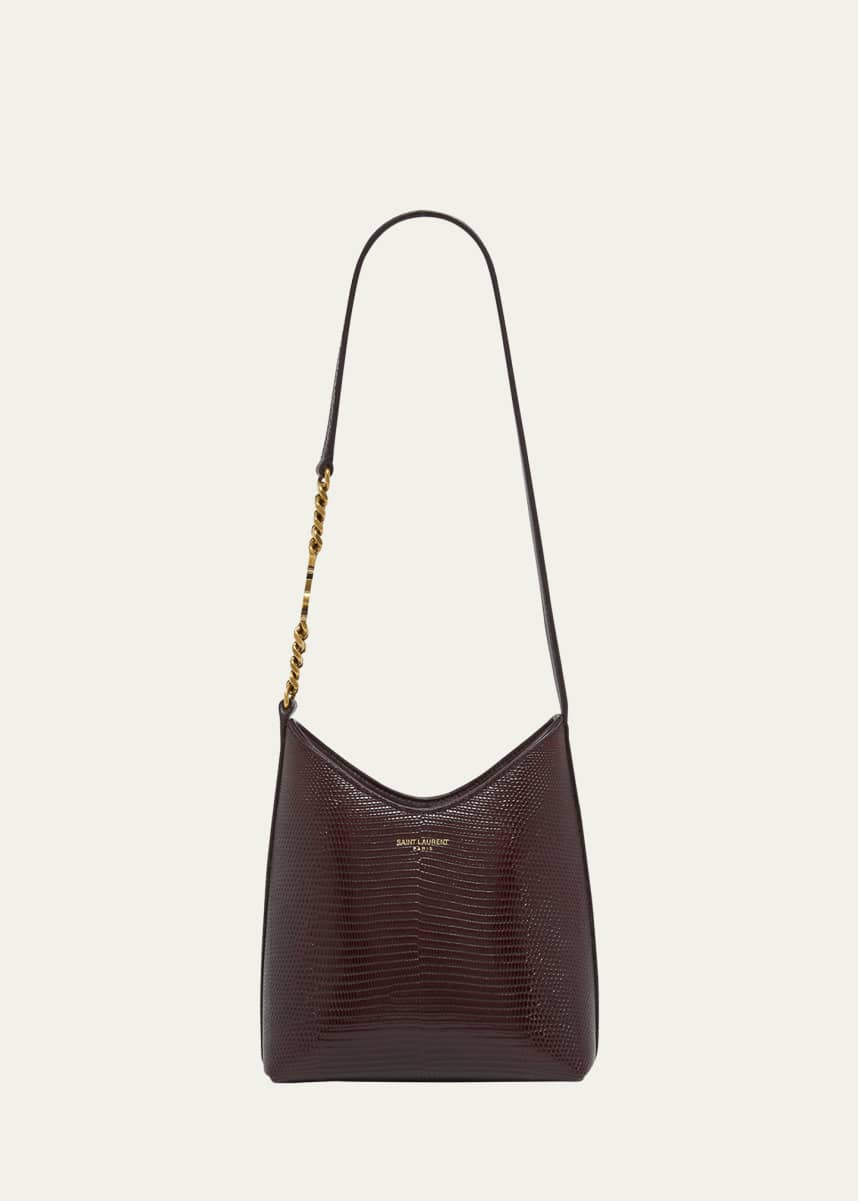 Saint Laurent Mini Shoulder Bag in Shiny Lizard-Embossed Leather