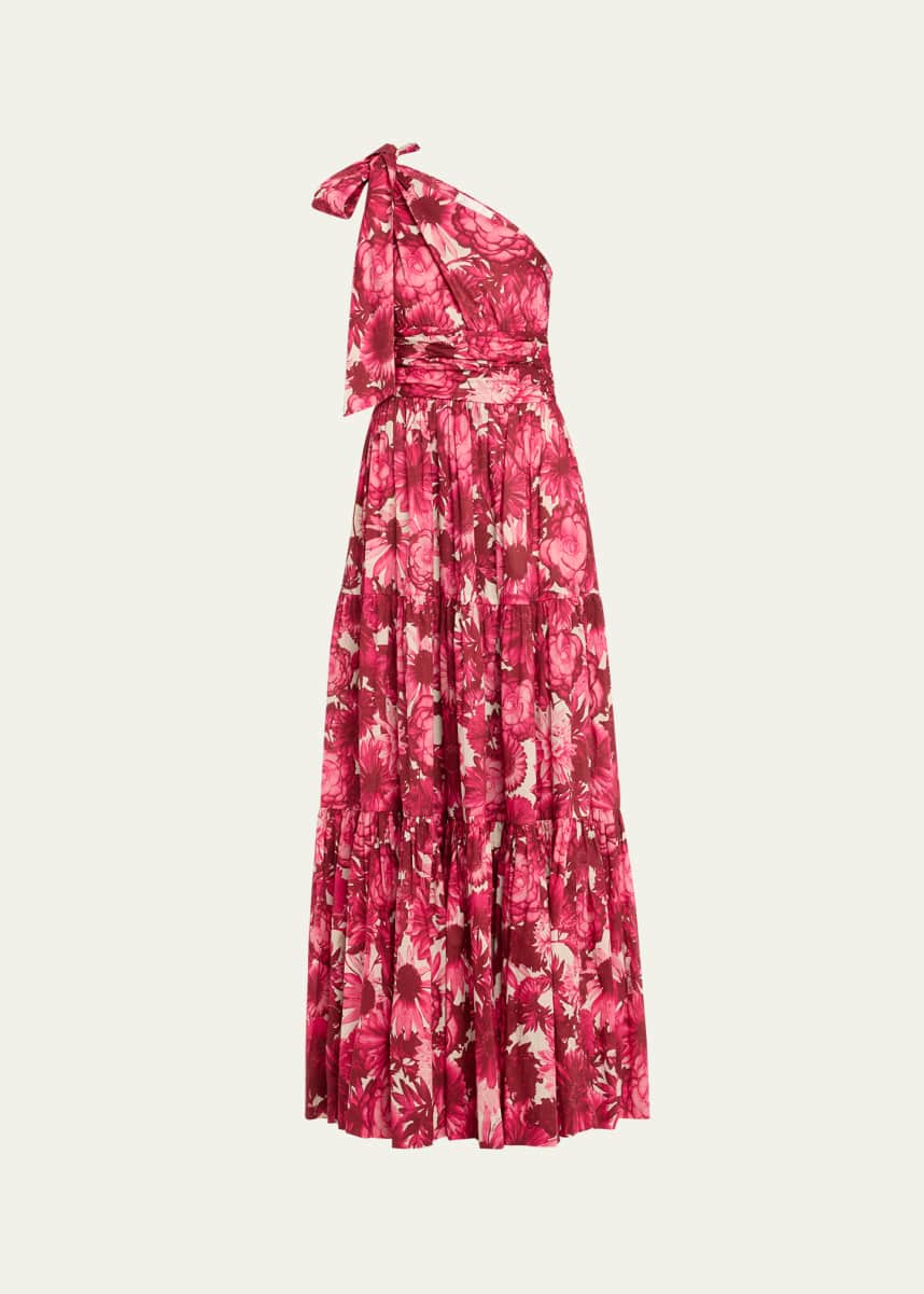 Cara Cara Mattera Tiered One-Shoulder Floral Cotton Poplin Maxi Dress