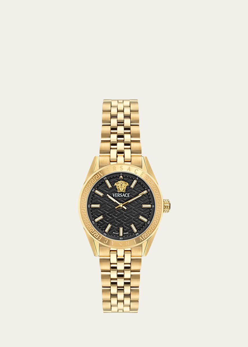 Versace 36mm V-Code Watch with Bracelet Strap, Yellow Gold/Black