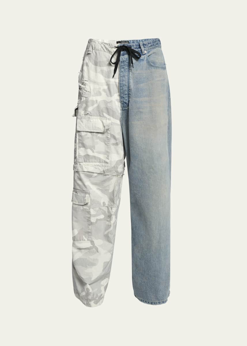 Balenciaga Men's Hybrid Denim and Camo Ripstop Pants