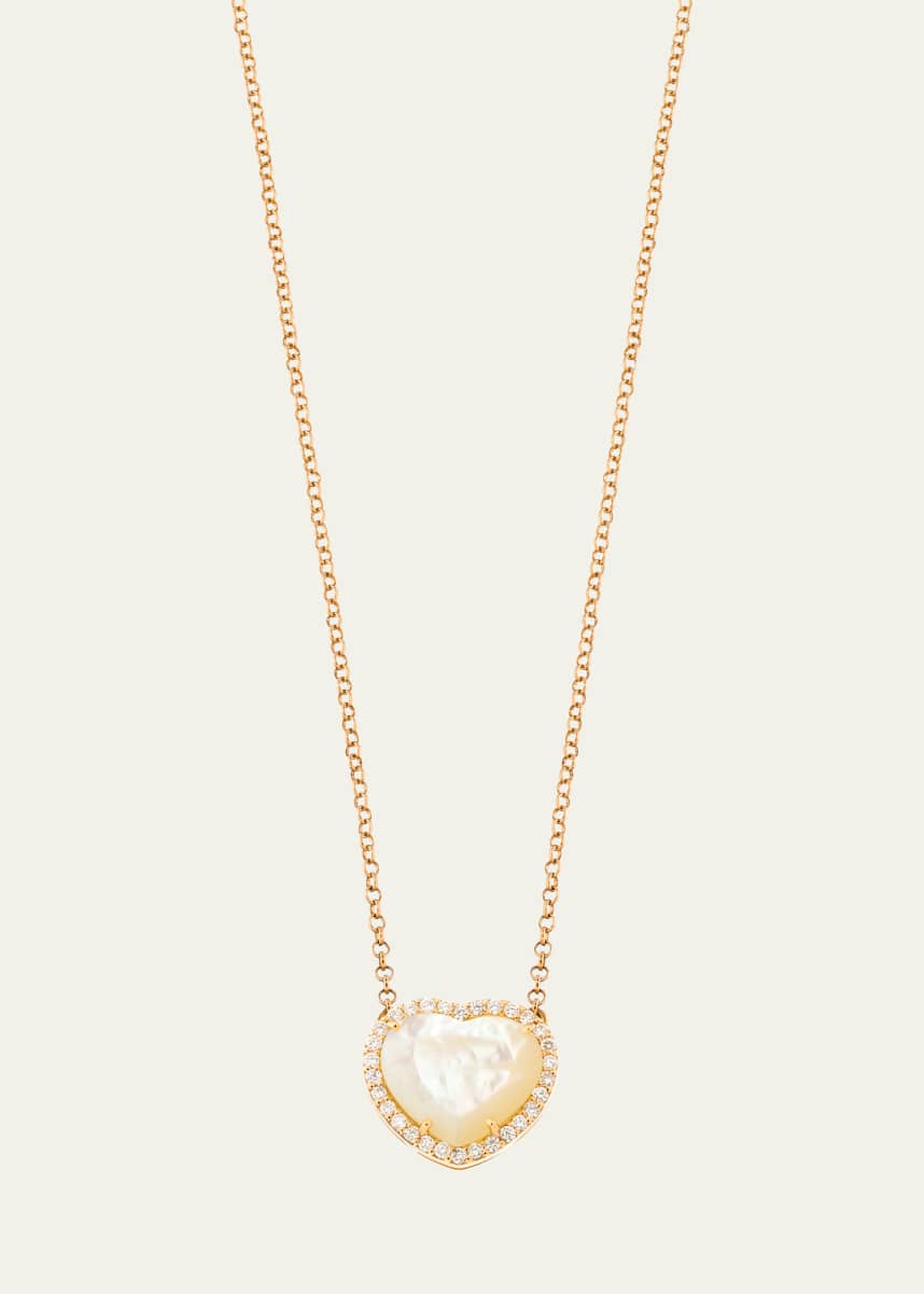 Daniella Kronfle 18K Rose Gold Medium Heart Necklace with Mother of Pearl and Diamonds