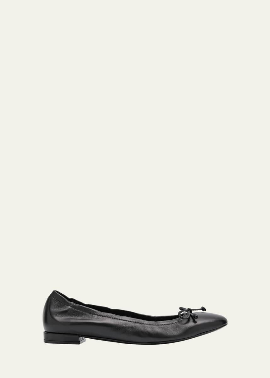 Stuart Weitzman Bria Leather Bow Ballerina Flats