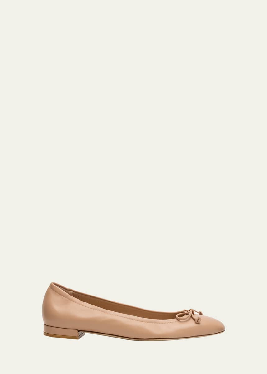 Stuart Weitzman Bria Leather Bow Ballerina Flats