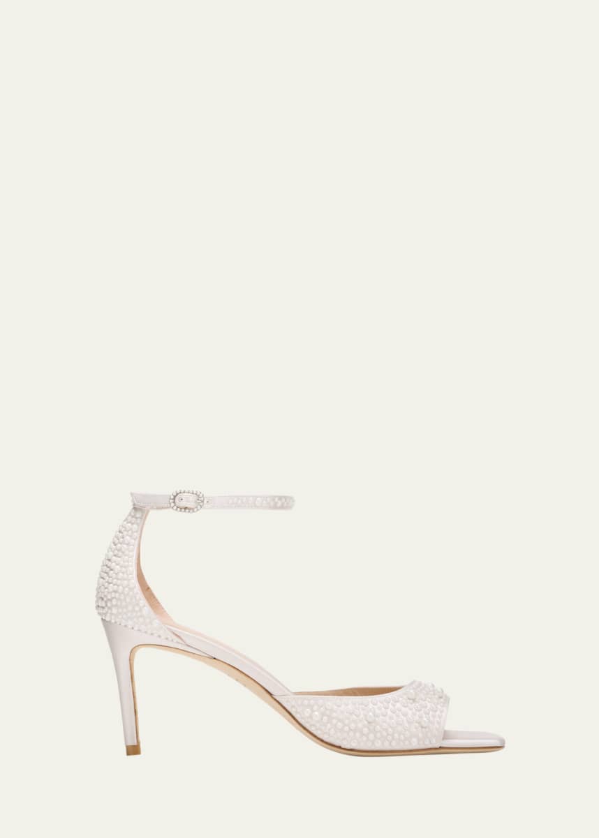 Stuart Weitzman Bliss Pearly Satin Ankle-Strap Sandals