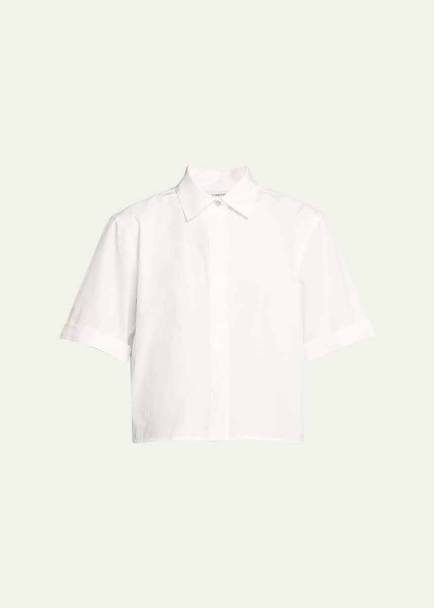 Vince Short-Sleeve Cropped Cotton Shirt