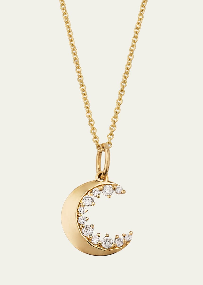 Sydney Evan 14K Yellow Gold Small Cocktail Diamond Crescent Moon Charm Necklace
