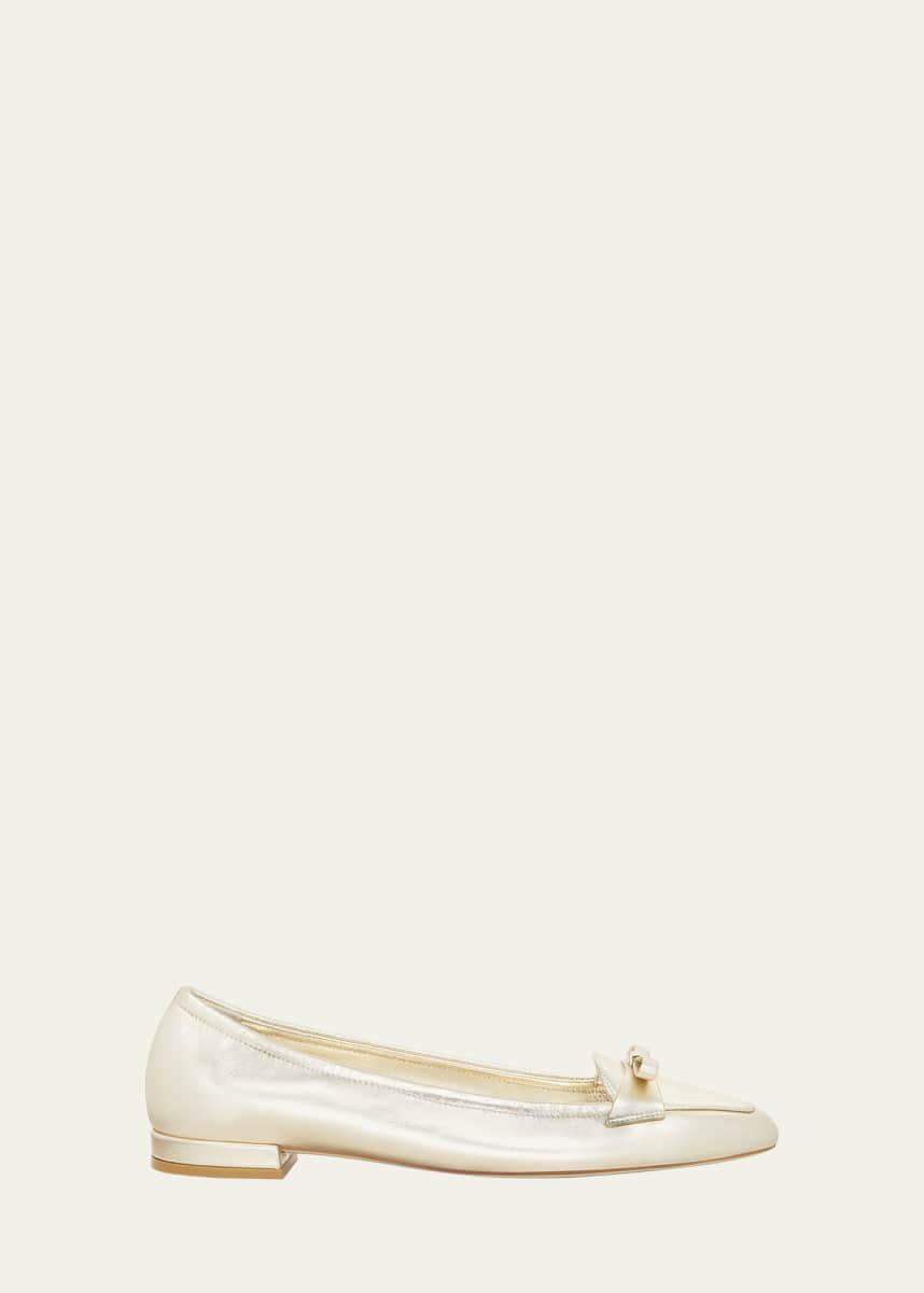 Stuart Weitzman Tully Metallic Bow Ballerina Loafers