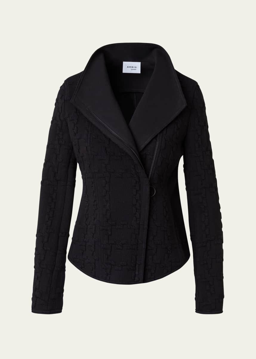 Akris punto XL Glencheck 3D Jersey Biker Jacket